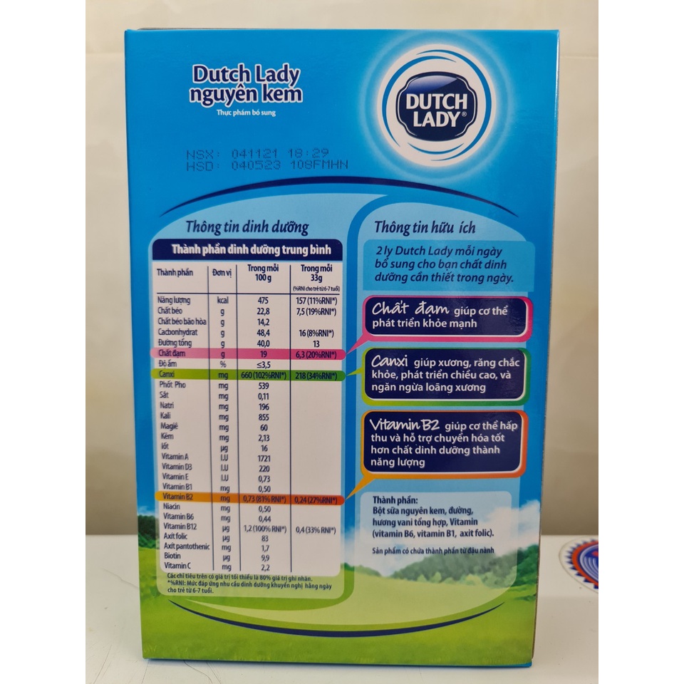[HỘP GIẤY 400g] SỮA BỘT NGUYÊN KEM CÔ GÁI HÀ LAN [VN] DUTCH LADY Whole Milk Powder (alc-hk)