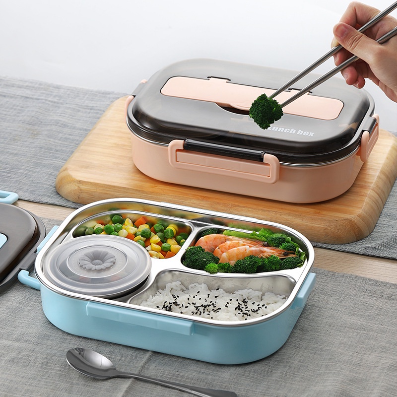 Nitrogen071 Hộp cơm giữ nhiệt - Hộp đựng cơm văn phòng inox 304 - 4 ngăn Di động chống rò rỉ cho Văn phòng Trường học