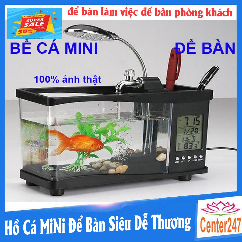 Bể Cá Mini Kiêm Đồng Hồ Để Bàn Siêu Dễ Thương Màu Ngẫu Nhiên (có tặng kèm đá và cây cảnh center247