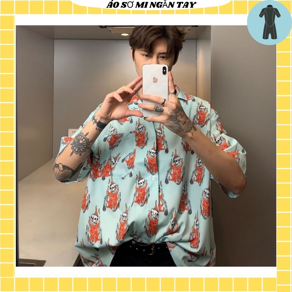 Áo Sơ Mi Tay Ngắn Unisex Cổ Bẻ Phong Cách Hàn Quốc Freesize