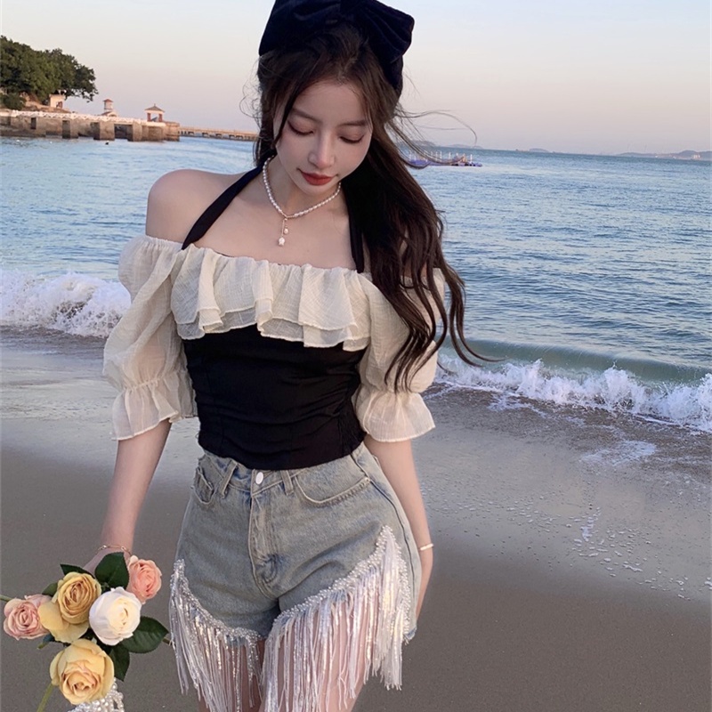 Áo Trễ Vai Tay Ngắn Cổ Vuông Thời Trang Mùa Hè Cho Nữ