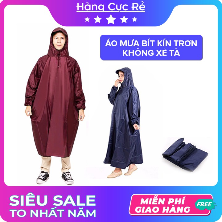 Áo mưa bít kín trơn không xẻ tà vải dù dày ✨Freeship✨ Áo mưa tiện dụng đi xe máy - Shop Hàng Cực Rẻ