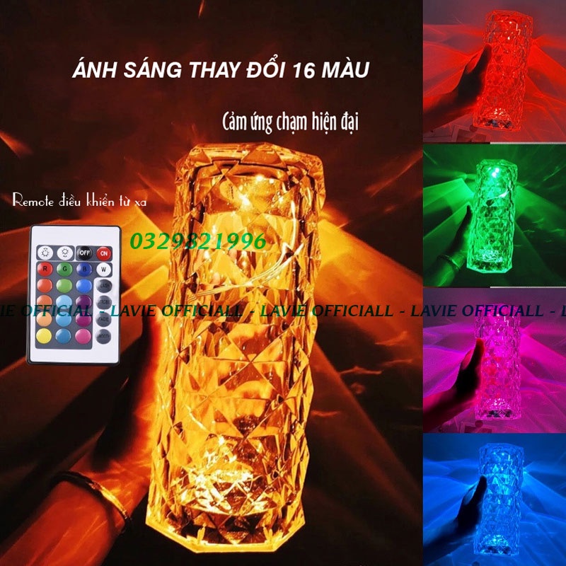 Đèn Bàn Pha Lê Ánh Sáng Đổi 16 Màu, Cảm Ứng Một Chạm Trang Trí Sang Trọng Cho Phòng Khách, Phòng Ngủ