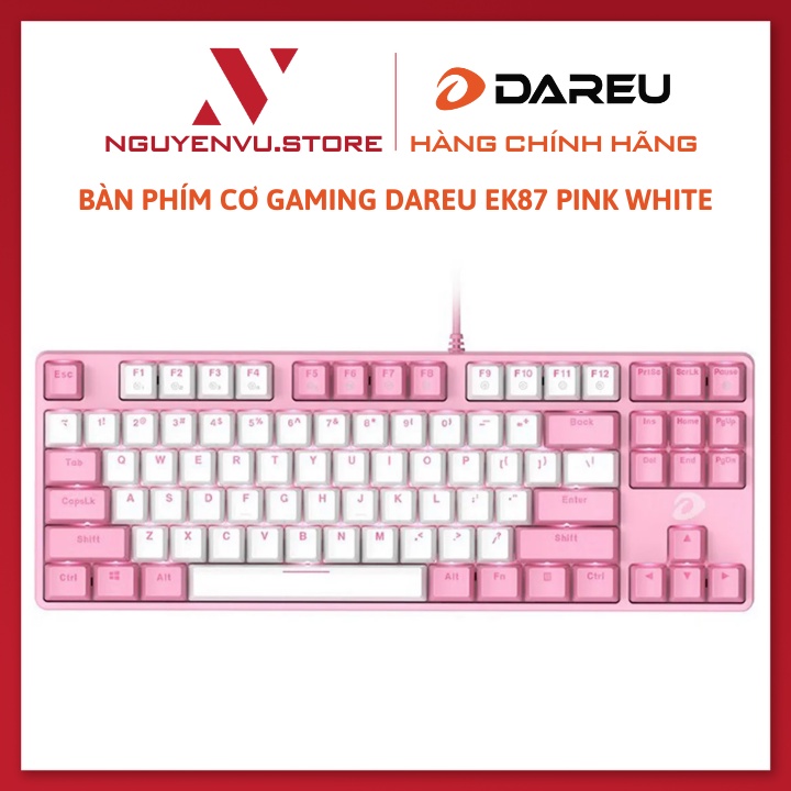 Bàn phím cơ Gaming DAREU EK87 Pink-White (PINK-LED, Blue/ Brown/ Red D switch) - Hàng Chính Hãng