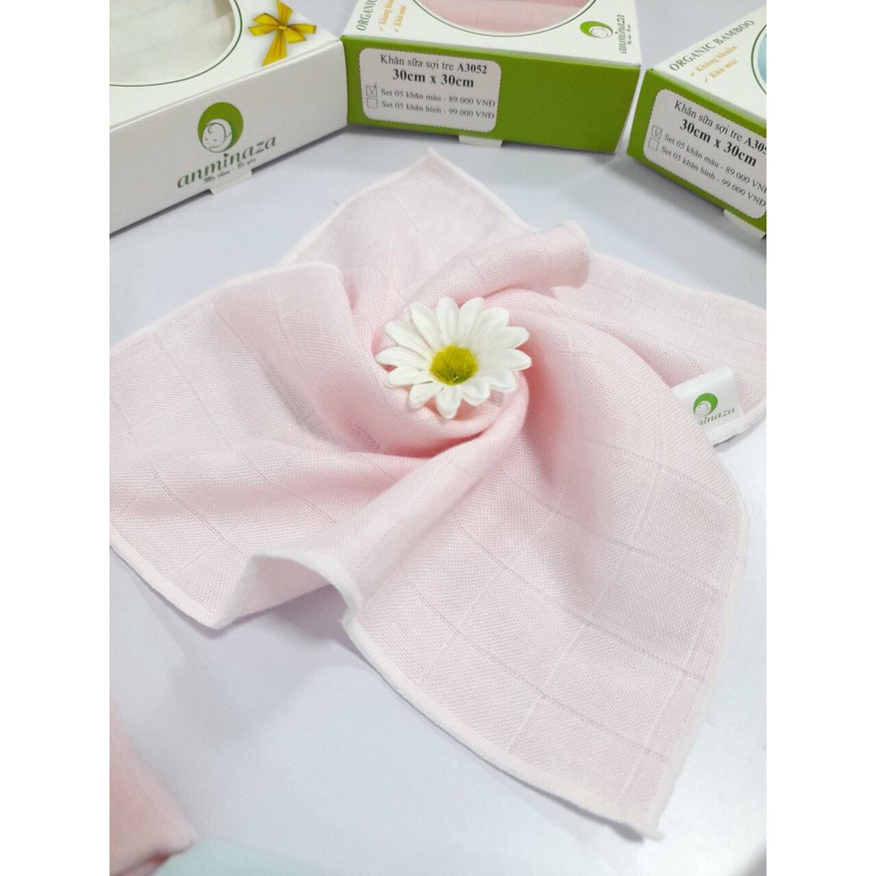 [CHÍNH HÃNG] Hộp khăn sữa sợi tre trẻ em Anminaza [Hộp 5, 10 khăn]