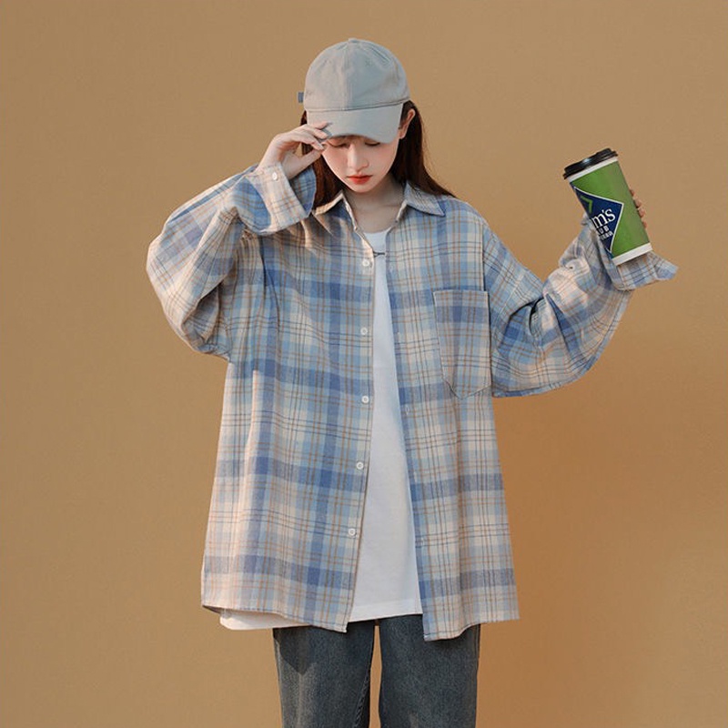 Áo sơ mi unisex form rộng tay dài kẻ caro đẹp hàng Quảng Châu ANDOSA SM09