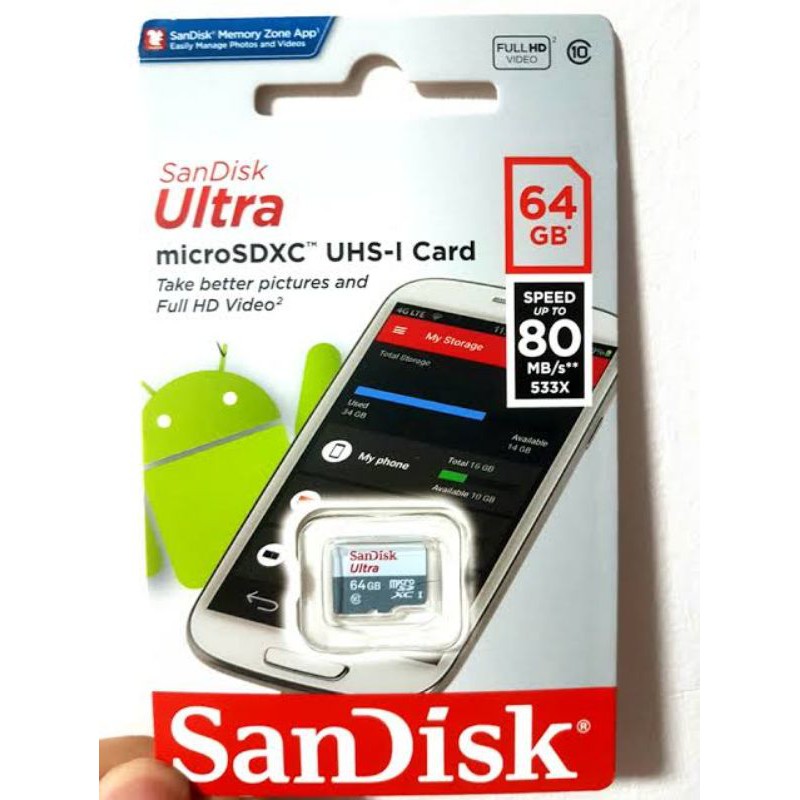 Thẻ Nhớ Microsd 64gb Class 10 Hiệu Sandisk