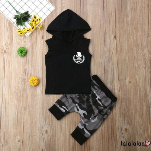 Set áo thun có mũ trùm + quần dài thời trang cá tính cho bé trai