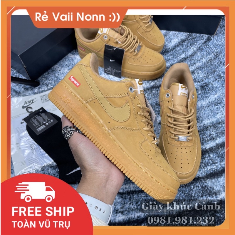Giày_Nike AF1 Nữ, Giày_Nike Air Force 1 nâu superme,Full Box + Bill