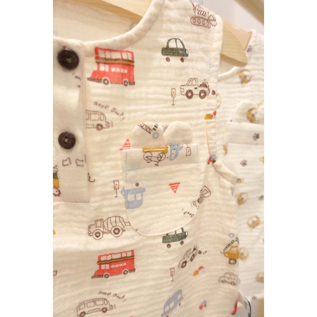 (Hàng thiết kế) Áo cộc tay muslin hoạ tiết dễ thương cho bé trai Uri Shirt - Haaro Babies