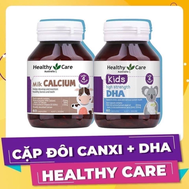 Bổ sung DHA và canxi sữa cho trẻ em Healthy Care Kids DHA / Milk Calcium