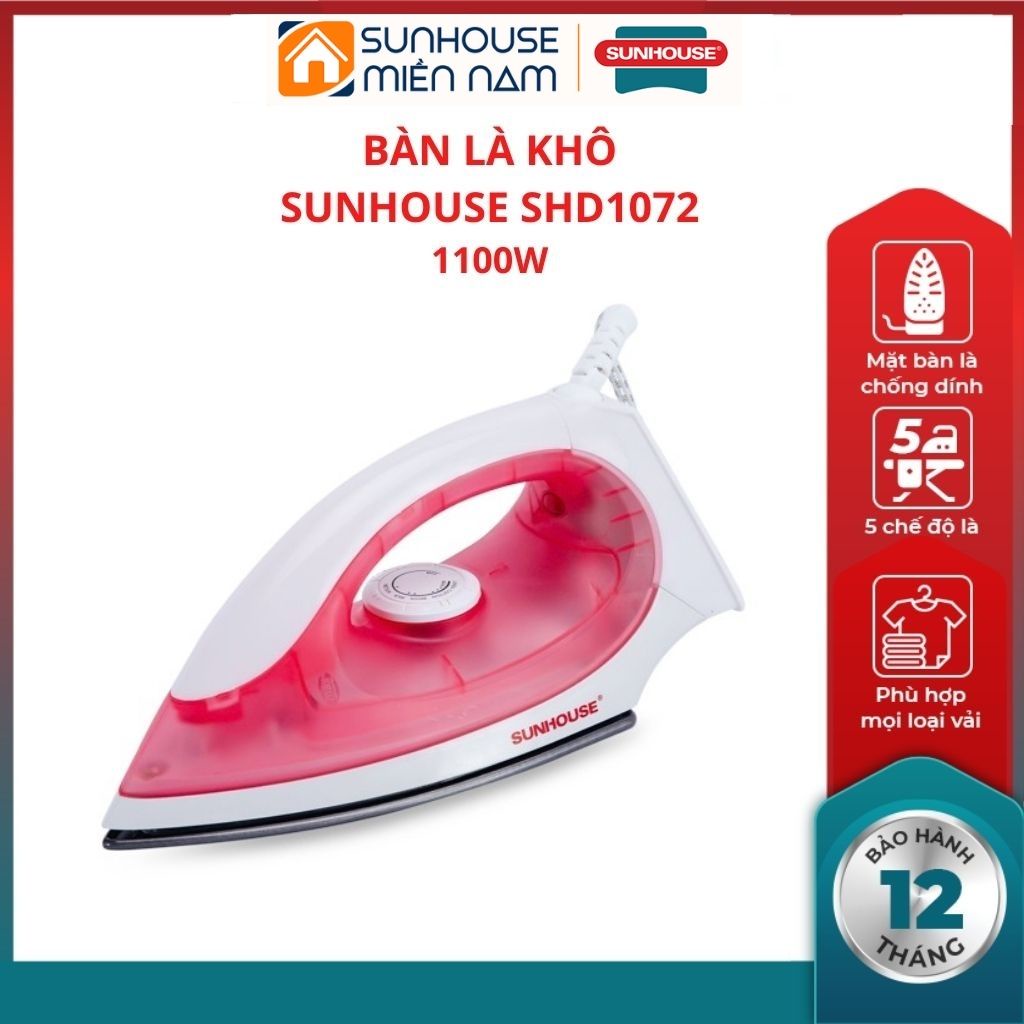 (HCM Giao 2H) Bàn ủi khô SHD1072 SUNHOUSE bàn là cầm tay có 5 chế độ linh hoạt phù hợp với nhiều loại vải khác nhau