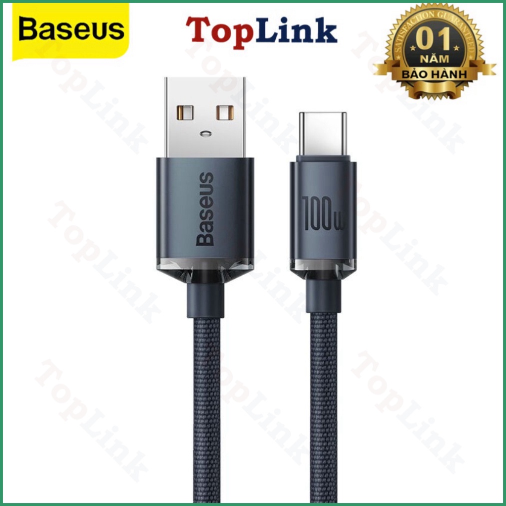 Cáp Sạc Siêu Nhanh USB to Type-C 100W Baseus CAJY0004 Crystal Shine Series Fast Charging
