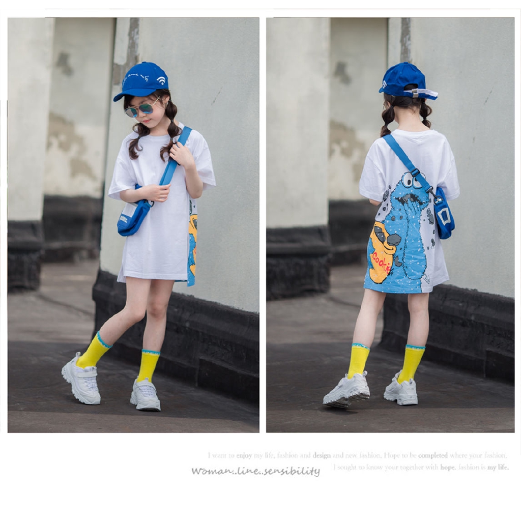 Đầm Thun Tay Ngắn In Hình Thời Trang Cho Bé Gái