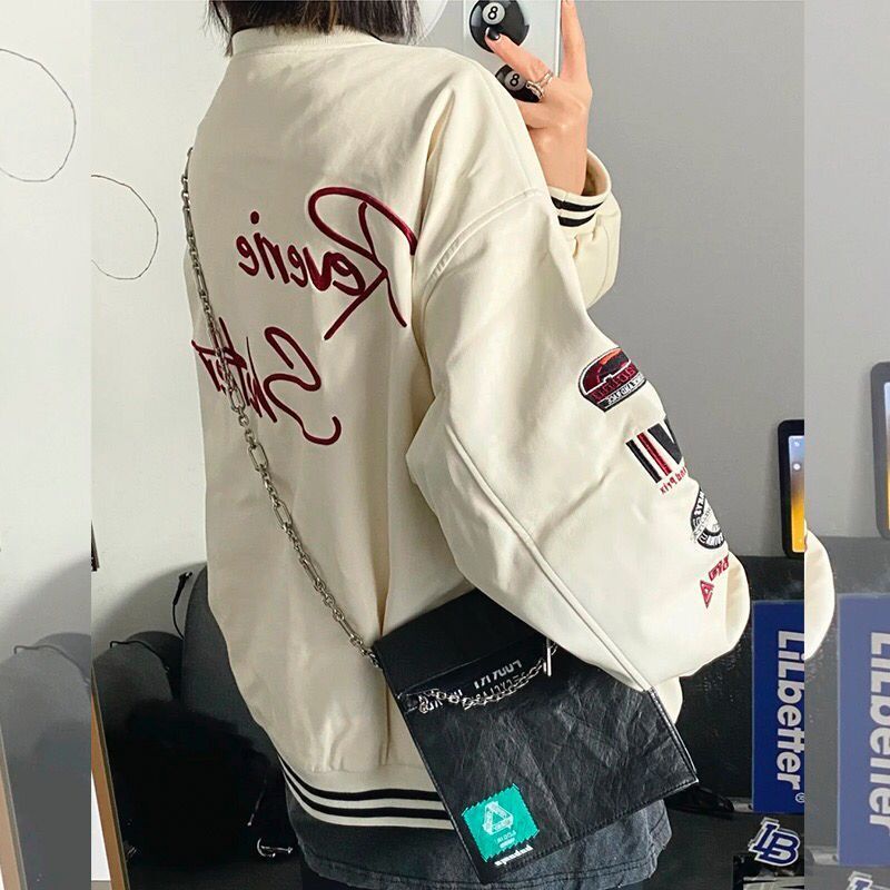 Áo Khoác Bóng Chày Dài Tay Thời Trang Hip hop Đường Phố Mỹ Cổ Điển Chất Lượng Cao