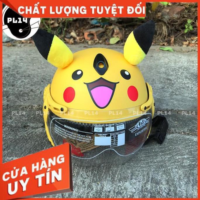 Mũ Nón Bảo Hiểm Trẻ Em Pikachu Có Kính Cho bé Từ 3-6 Tuổi - Mũ Nhựa ABS Độ Bền Cao - BH 12 Tháng RiBô