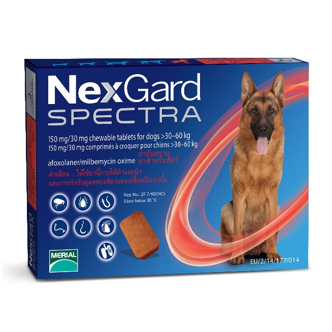 viên nhai NERGARD SPECTRA 30-60kg loại bỏ ve, ghẻ, bọ chét.nội ngoại kí sinh trùng.