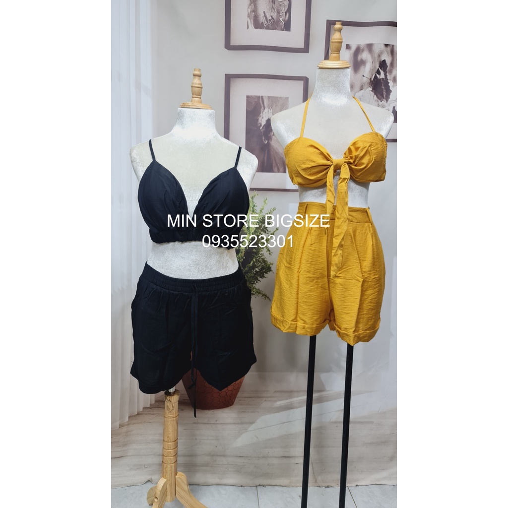 BIGSIZE Set áo 2S nơ SET452 set đi biển BIKINI vải đũi xược  🌈Màu sắc: nude - vàng msbigsize cân nặng 55kg đến 95kg