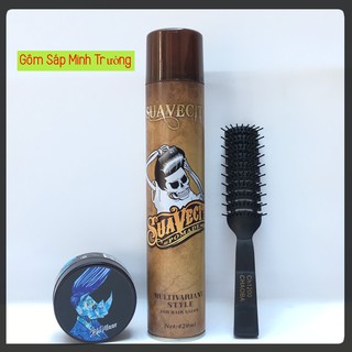 Combo gôm xịt tóc suavecito 400ml + sáp vuốt tóc nam blumaan styling meraki + lược