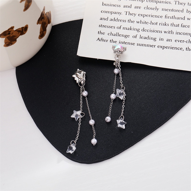 Khuyên tai kẹp không bấm lỗ chốt cố định K061 bằng hợp kim mạ bạc hình ngôi sao dáng dài Leous Accessories