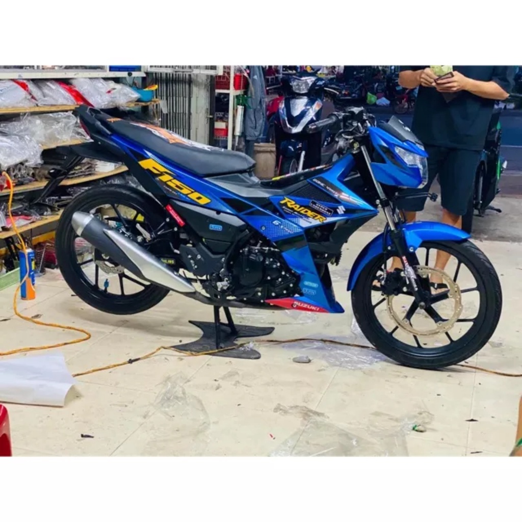 Tem rời raider f150 màu xanh chất liệu keo in mccal màng bóng
