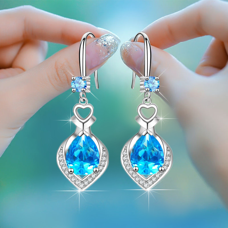 Mới Khuyên Tai Hình Giọt Nước Đính Đá zircon Phong Cách Hàn Quốc