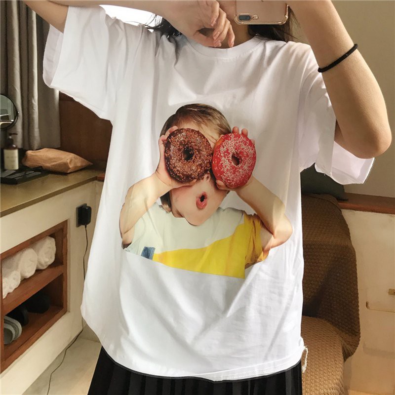 Áo Thun Ngắn Tay Cổ Tròn In Hình Chân Dung Thời Trang Mùa Hè Dành Cho Nữ