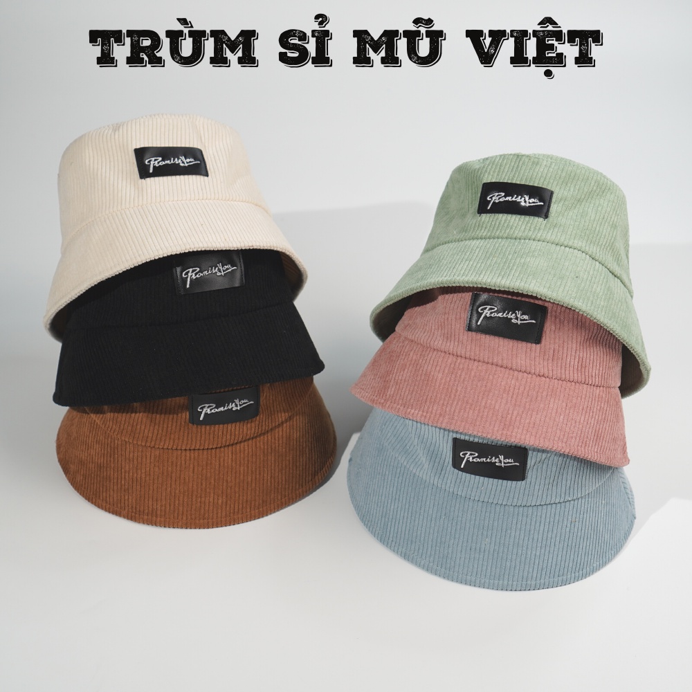 Nón tai bèo cụp ❤️Mũ bucket thêu chữ PromissYou chất nhung tâm cao cấp form unisex N42