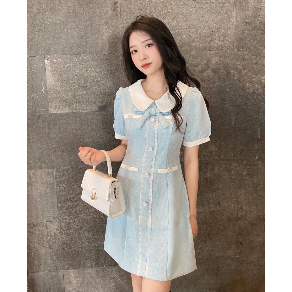 Váy Đầm Thiết Kế Nữ Dạ Tweed Dáng Chữ A Cổ Phối Nơ Cực Xinh VV07 Rosara