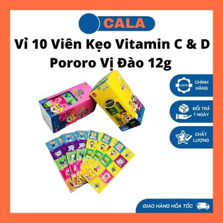 Vỉ 10 viên kẹo vitamin c&d pororo vị đào 12g