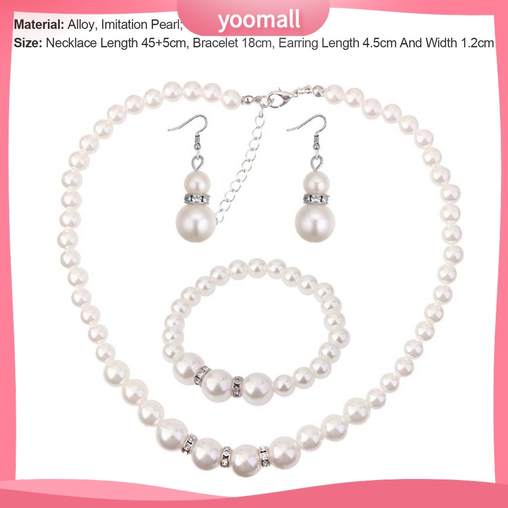 Bộ Trang Sức Đính Ngọc Trai Giả 3 Món Thiết Kế Tinh Tế Thời Trang Cho Nữ