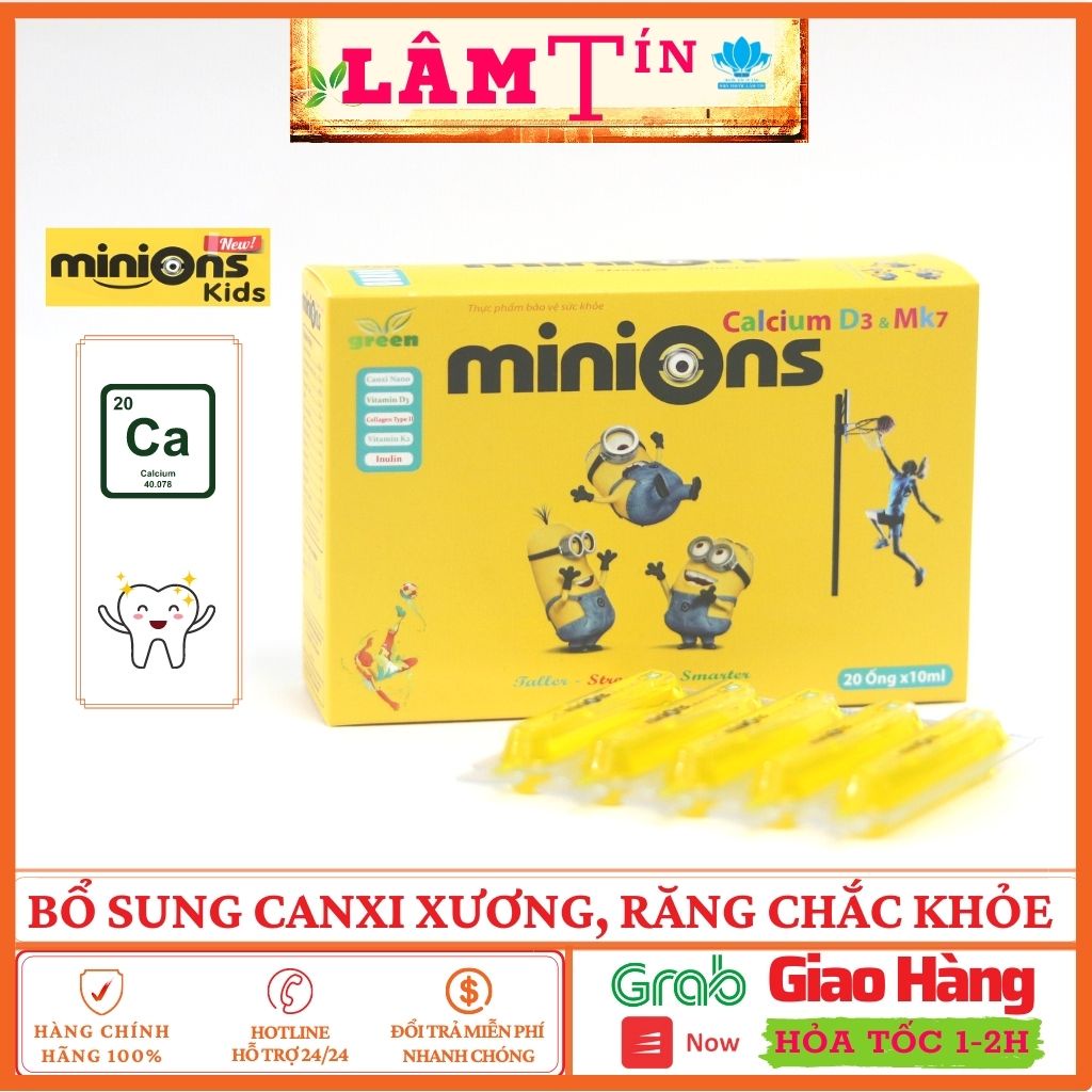 ✅( Chính Hãng ) CANXI CHO BÉ MINIONS CALCIUM D3 VÀ MK7 GIÚP HỖ TRỢ PHÁT TRIỂN XƯƠNG, RĂNG CHO BÉ 20 ỐNG