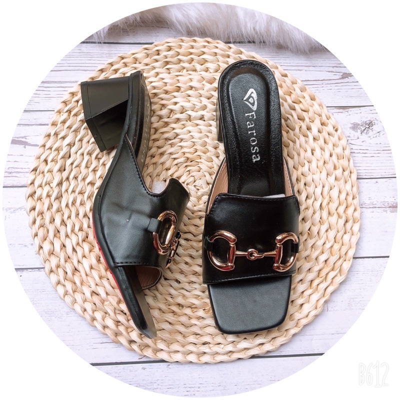 Dép nữ bản to phôi xích ngang gót loe 5cm cực xinh