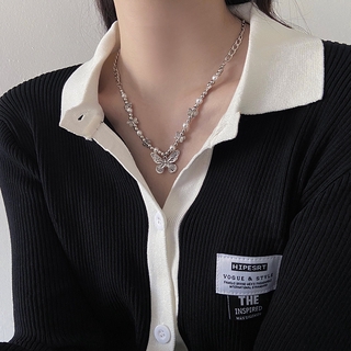 Dây chuyền hợp kim mặt hình bươm bướm đính hạt ngọc trai nhân tạo phong cách hip hop thời trang cho nữ mẫu 2021