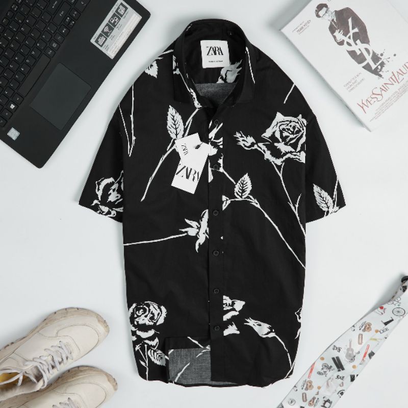 Áo sơ mi nam tay ngắn cotton in hoa văn trẻ trung thoáng mát nổi bật