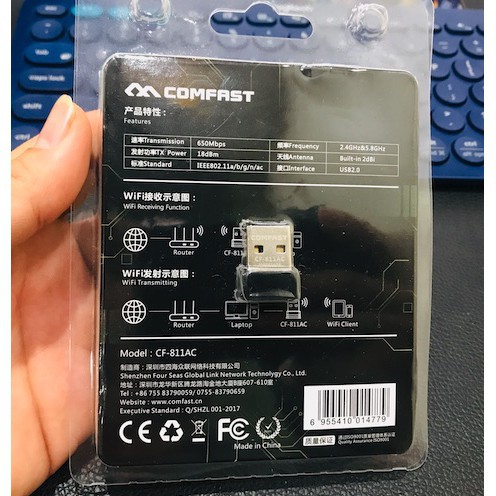 USB Thu WiFi Comfast CF-811AC Băng Tần Kép 2.4 và 5 Ghz