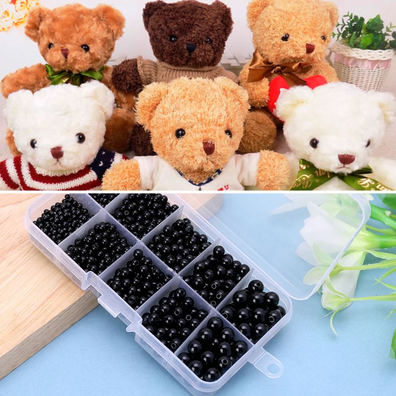 Bộ 1380 Hạt Nhựa Đen Đính Mắt Gấu Bông 3mm/4mm/5mm/6mm/8mm
