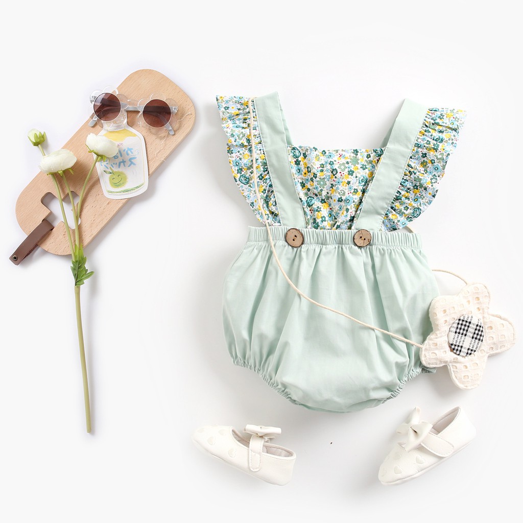 Áo liền quần ngắn Sanlutoz bằng cotton thiết kế không tay phong cách công chúa cho bé gái sơ sinh