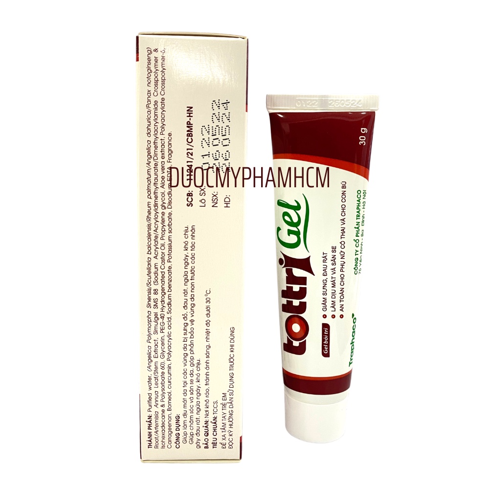 Gel Bôi Trĩ  TOTTRI GEL TRAPHACO, Kem bôi trĩ dùng cho trĩ nội, trĩ ngoại, Dạng Tube 30gr