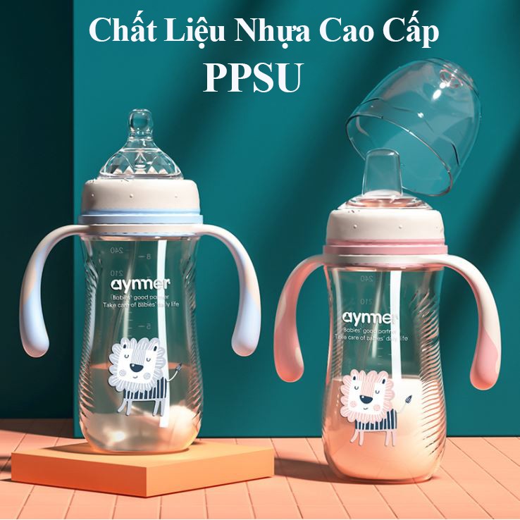 Bình sữa 3 trong 1 chống đầy hơi, bình tập uống chống sặc cho bé,chất liệu nhựa PPSU dung tích 240ml