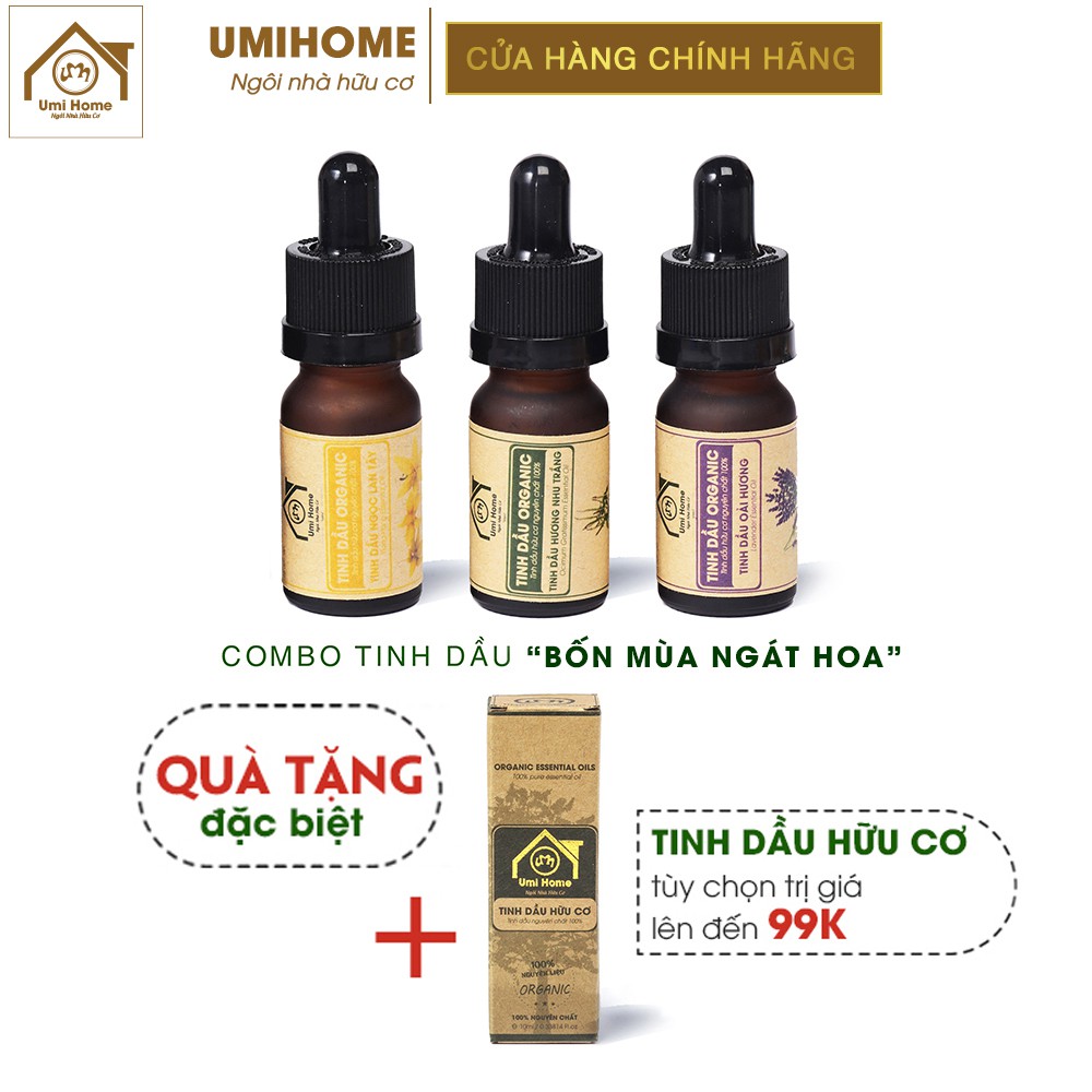 Combo 3 loại Tinh Dầu UMIHOME Ngọc Lan Tây, Oải Hương, Hương Nhu Trắng (10mlx3) hữu cơ nguyên chất