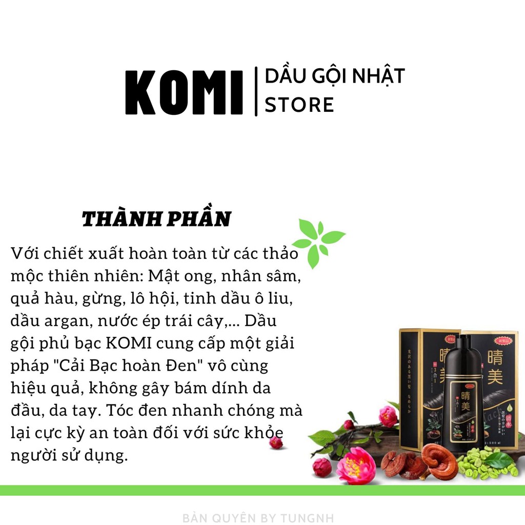 [Ưu Đãi Đặc Biệt] Dầu Gội Phủ Bạc Đen Tóc 500ml KOMI Chính Hãng Nhật Bản ( Màu Đen, Màu Cafe, Màu Nâu Vàng) | BigBuy360 - bigbuy360.vn