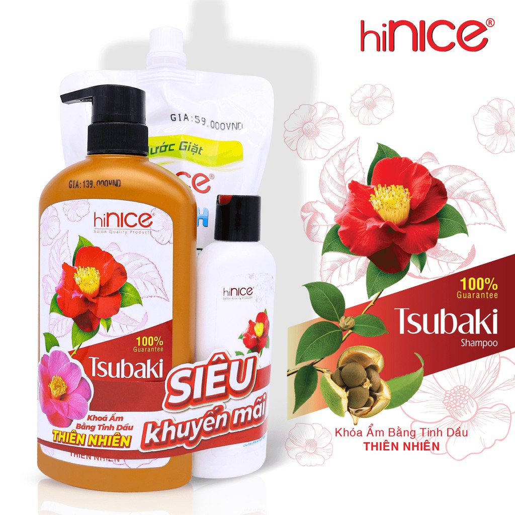 Combo dầu gội suôn mượt hiNice Tsubaki 650ml - HÀNG CHÍNH HÃNG