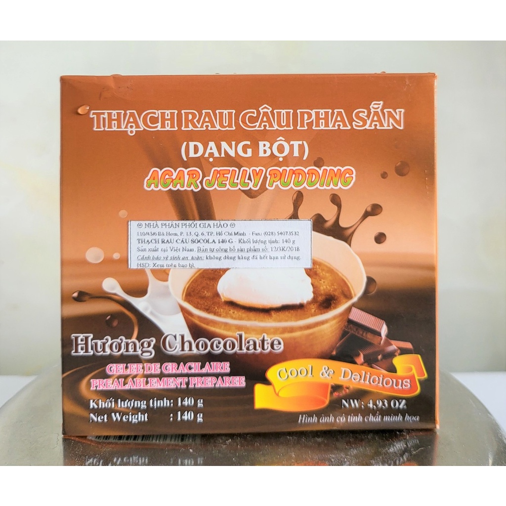 [Hộp 140g – CHOCOLATE] BỘT THẠCH RAU CÂU PHA SẴN HƯƠNG SÔ CÔ LA [VN] 3K Agar Jelly Pudding (bph-hk)