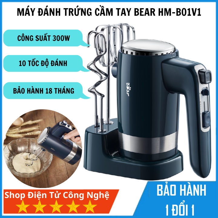 Máy đánh trứng cầm tay Bear HM-B01V1 (DDQ-B02L1) công suất 300W, 10 tốc độ đánh, bảo hành 18 tháng bản quốc tế