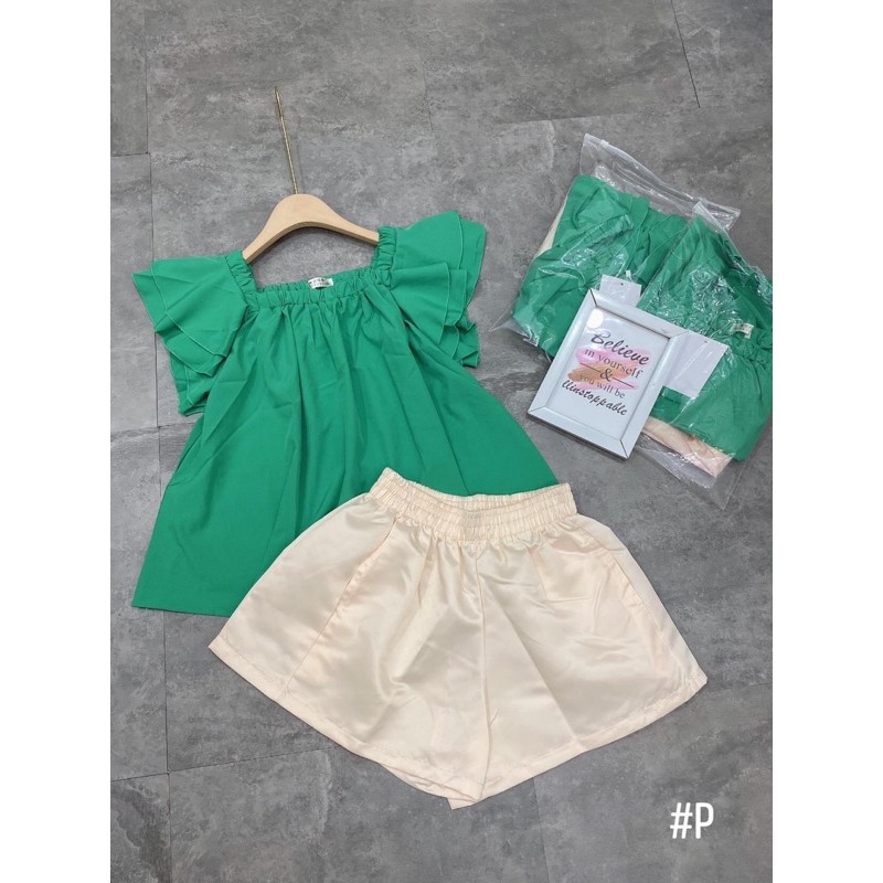 [Mã FAGREEN245 giảm 10% tối đa 30K đơn 99K] SET Áo trễ vai hồng kèm Quần sooc be xinh xắn⚡️Ảnh thật | BigBuy360 - bigbuy360.vn