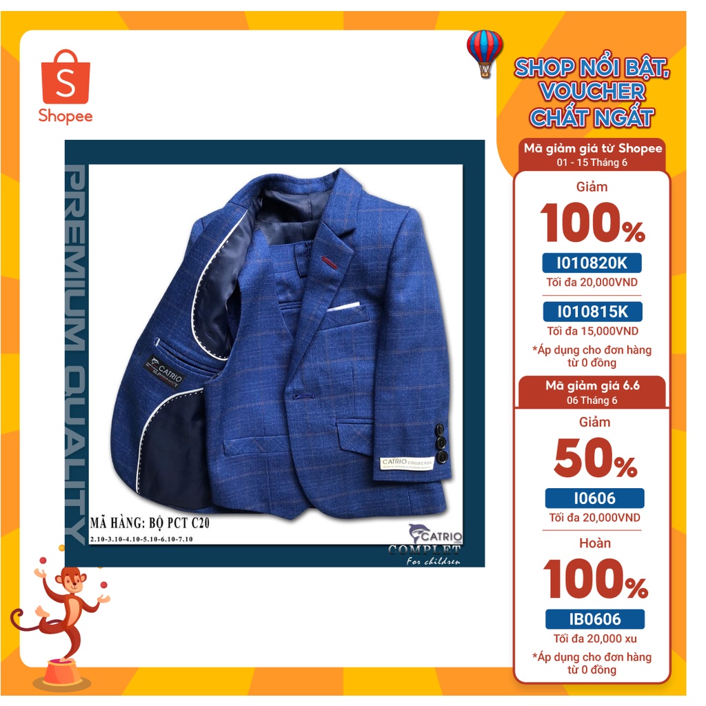 BỘ VEST BÉ TRAI CATRIO PCT C20 TỪ 2 TUỔI (11KG) 7 TUỔI (26KG) THUỘC BST QUẦN ÁO TRẺ EM COMPLET VESTON TRẺ EM CATRIO