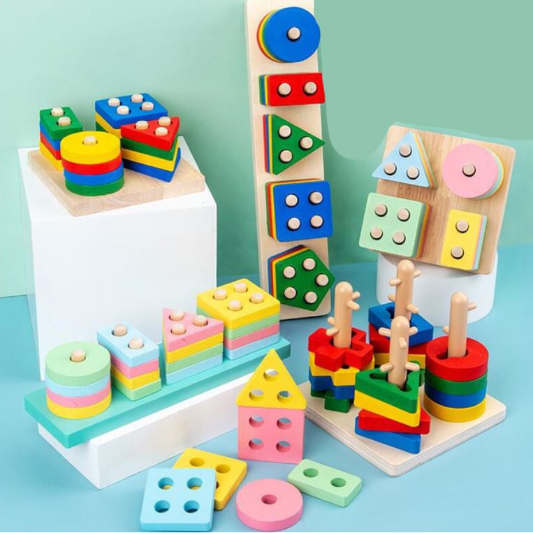 Xếp gỗ vào cột màu Macaron dành cho bé từ 2 tuổi đồ chơi giáo dục montessories
