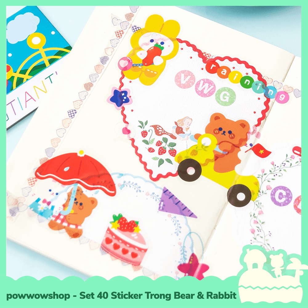 [Sẵn VN - Hỏa Tốc] Bộ 40 Sticker Decal Trong Dán Trang Trí Vật Dụng Bear &amp; Rabbit Đáng Yêu Nhiều Mẫu