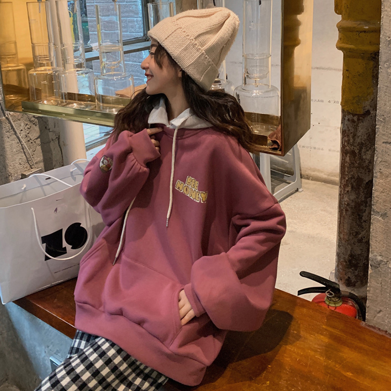 Áo nỉ hoodie nữ form rộng Áo hoodie nữ form rộng nỉ bông có mũ dài unisex oversize hình HONEY BREAD màu xám | BigBuy360 - bigbuy360.vn